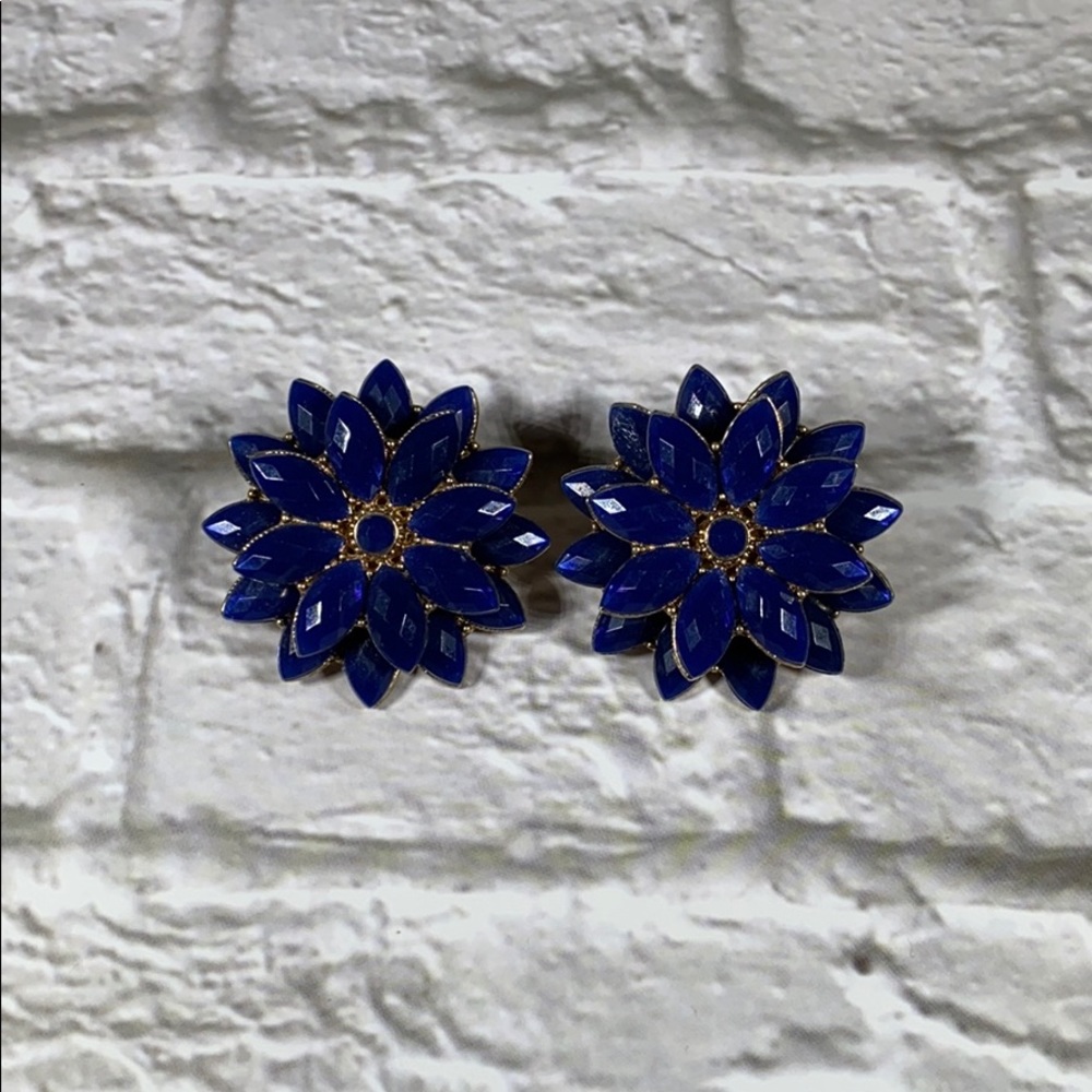 H&M Dark Blue Flower Earrings - Picture 3 of 4
